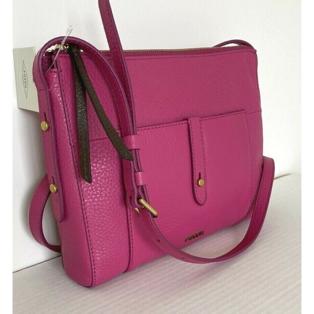 New Fossil Jenna Top Zip Crossbody handbag Like Style Leather Berry - Picture 1 of 8